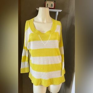 Wyatt linen knit sweater lightweight striped yellow and white women size Small